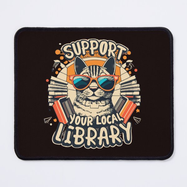 Item preview, Support Your Local Library Reading Vintage retro sunset Cat Books Lovers designed and sold by sadedream.