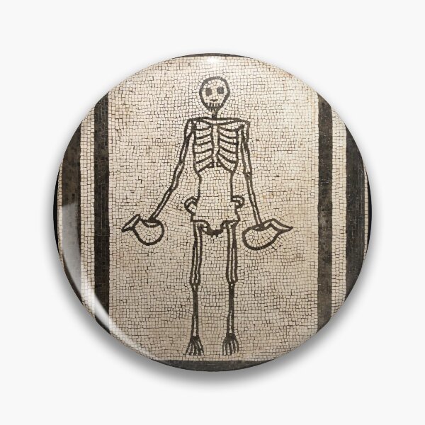 Item preview, Roman mosaic from Pompeii showing a grinning skeleton holding wine jugs designed and sold by OptimoPrincipi Roman Coins.