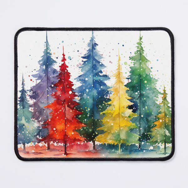 Item preview, Winter wonderland Whimsical colorful Christmas trees art  designed and sold by Inktown.