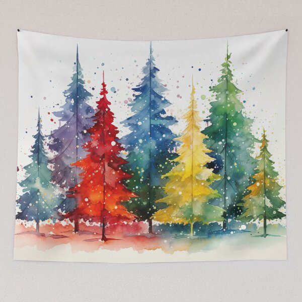 Item preview, Winter wonderland Whimsical colorful Christmas trees art  designed and sold by Inktown.