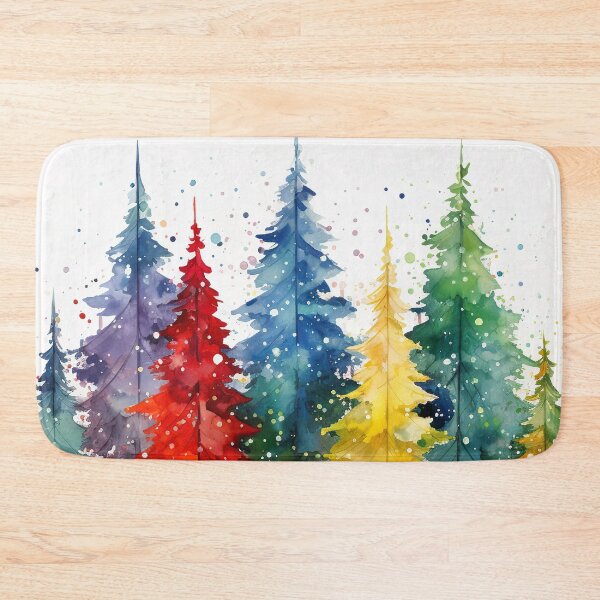 Item preview, Winter wonderland Whimsical colorful Christmas trees art  designed and sold by Inktown.