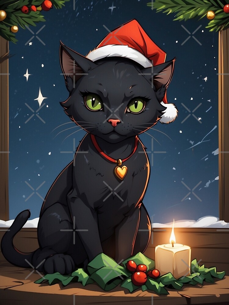 Black cat 2024 with santa hat