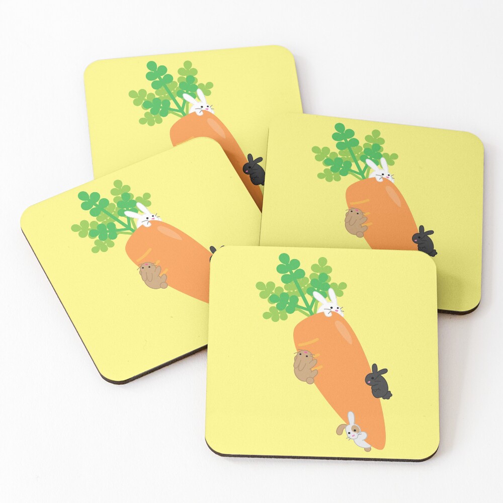 Giant Carrot and Bunnies Coasters (Set of 4)