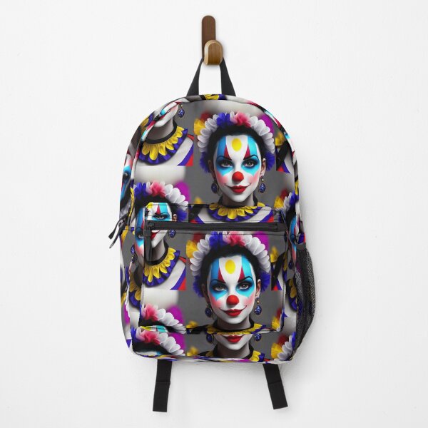 Item preview, woman's face made up as a clown, bright colors bright blue, red and yellow designed and sold by Creativesphotos.