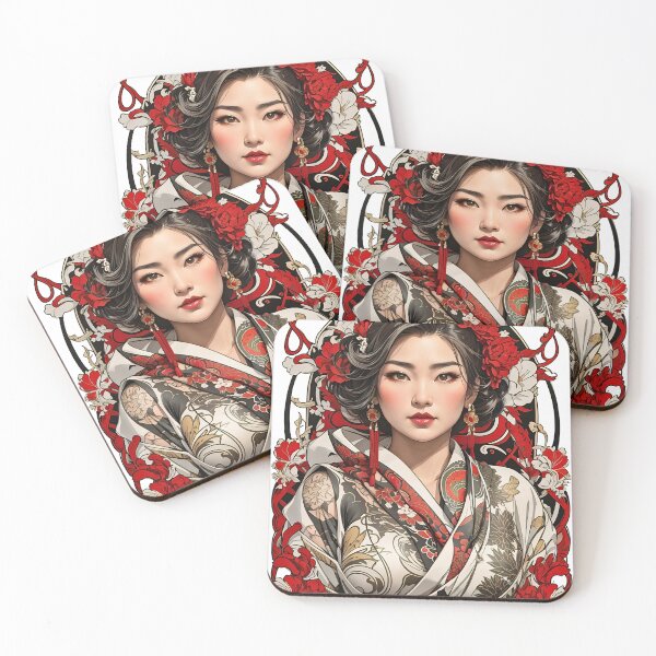 Artikelvorschau, Japanisches Anime-Geisha-Blumen-Retro-Vintage-orientalisches Design entworfen und verkauft von BorgSpareParts.