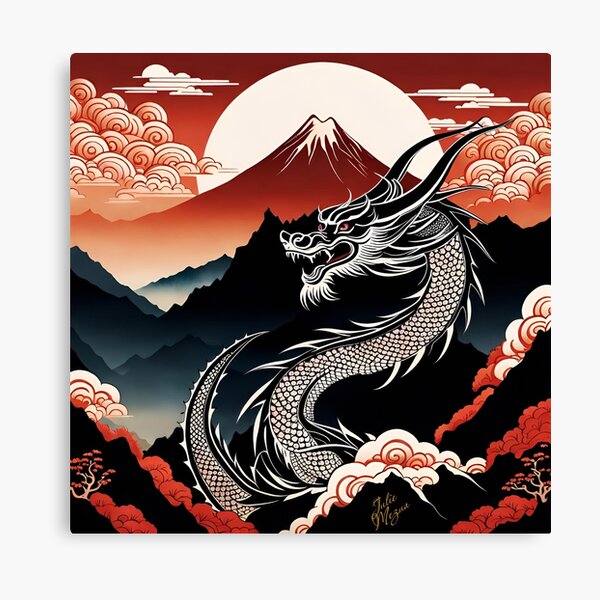 Dragon over a mountain Canvas Print