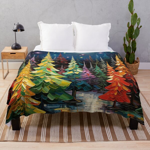 Item preview, Winter wonderland Whimsical colorful Christmas trees art designed and sold by Inktown.