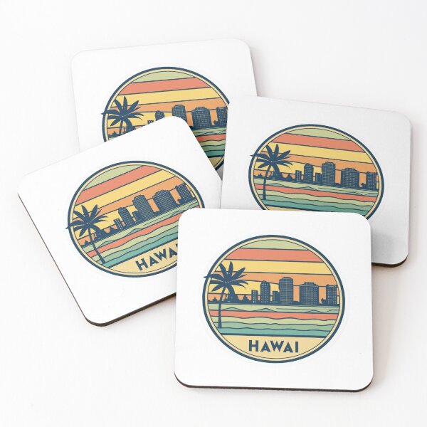 Item preview, Hawai, Downtown Honolulu with palm trees at sunset | Drawing style designed and sold by CircinusStore.