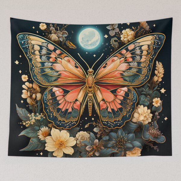 Item preview, Lunar Moth Night Butterfly Floral Art Print designed and sold by FoxTreeDesign.