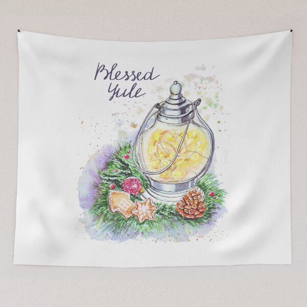 Item preview, Blessed Yule: Handpainted Watercolor winter solstice greeting designed and sold by Wolshebnaja.