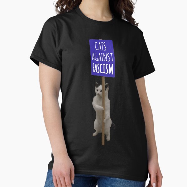 Vista previa del artículo con la obra «Gatos contra el fascismo Democat Meme», diseñado y vendido por fomodesigns.