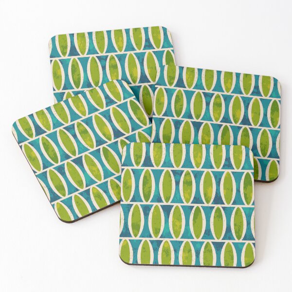 Item preview, Retro Mid Century Modern Geometric Oval Pattern 343 Blue and Green designed and sold by tonymagnerart.