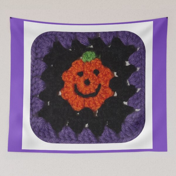 Item preview, Pumpkin Smiley Face Crochet Square Motif designed and sold by CMWorkshop.