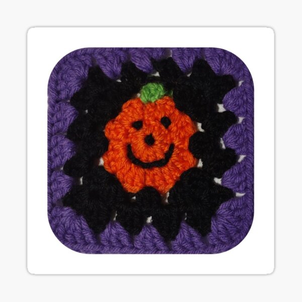 Pumpkin Smiley Face Crochet Square Motif Sticker