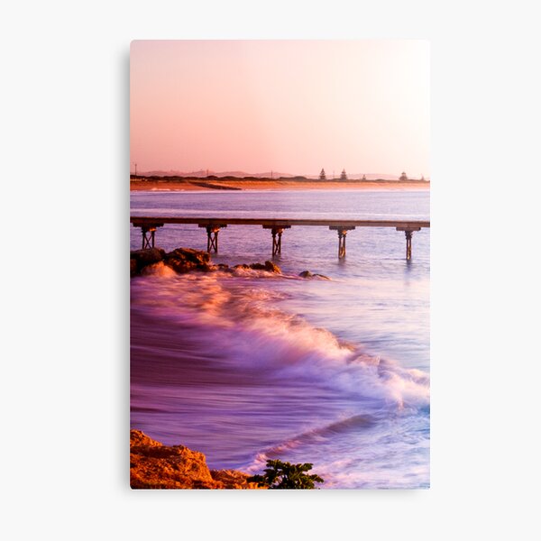 Crashing waves as the sun rises at Beachport Metal Print