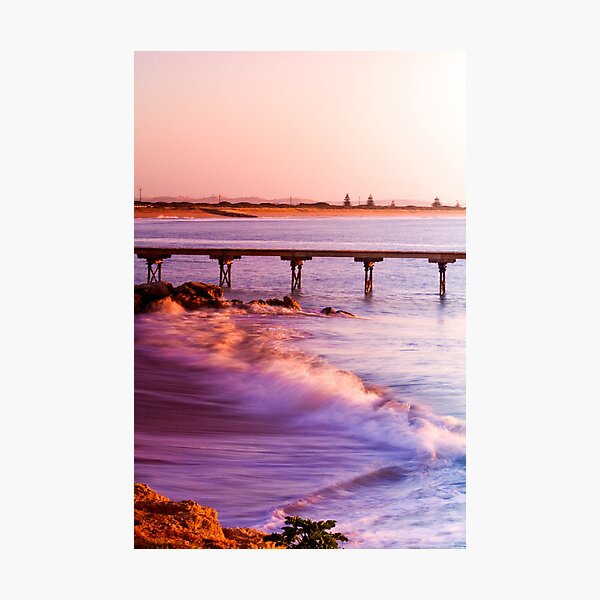 Crashing waves as the sun rises at Beachport Photographic Print