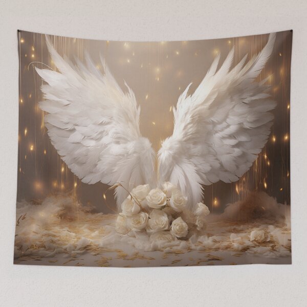 Item preview, stunning angel wings with white roses designed and sold by dcrc.