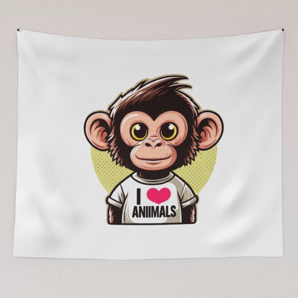 Item preview, Cute little monkey with an I love animals t-shirt, ideal for a gift 3 designed and sold by Tandilia Store.