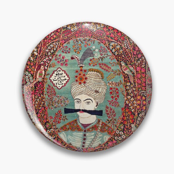 Item preview, Antique Persian Rug Portrait of Shah Abbas I designed and sold by Vicky Brago-Mitchell®.