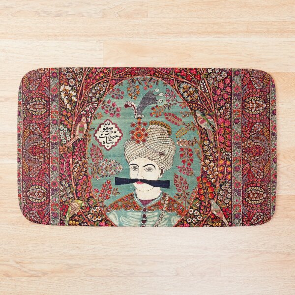 Item preview, Antique Persian Rug Portrait of Shah Abbas I designed and sold by Vicky Brago-Mitchell®.