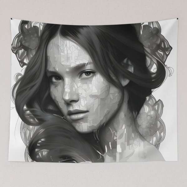 Item preview, Monochrome Elegance: Glitching Lady Portrait in Timeless Black & White designed and sold by Gemini Maison Print.