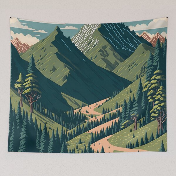 Item preview, “Tranquility in the Mountains: A Seamless Pattern of Alpine Hiking Trails and Forests” designed and sold by Best-Art-32.