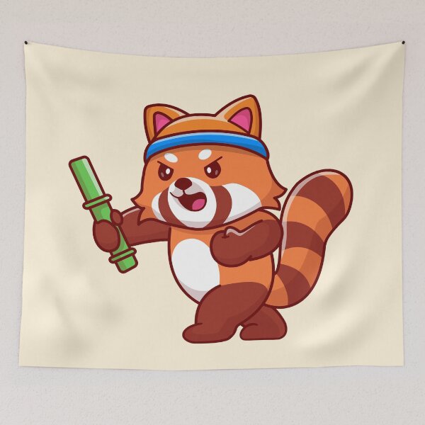 Item preview, Red Panda Fighting with Bamboo designed and sold by hjian8219.