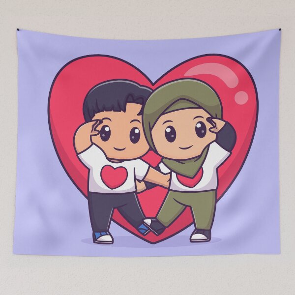 Item preview, Couple in Hijab with Love Heart Pose designed and sold by hjian8219.