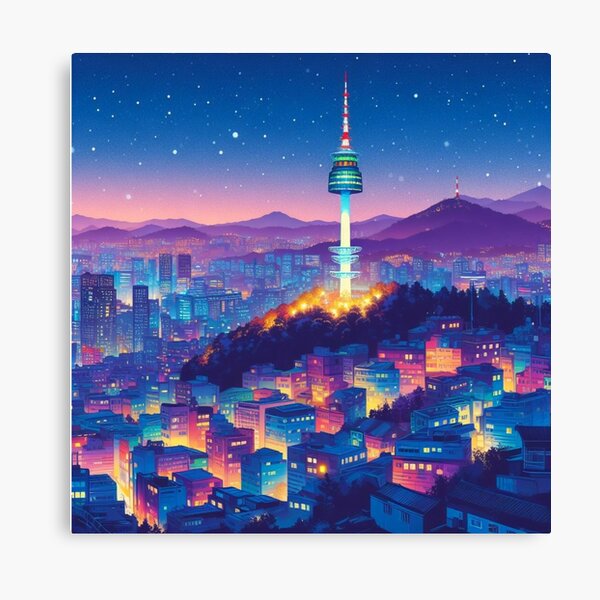 Night view of Seoul with Namsan Tower. Canvas Print