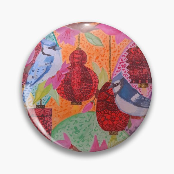 Item preview, Blue jays,  Magnolia flowers and Chinese lanterns  designed and sold by Kiruthikaarts.