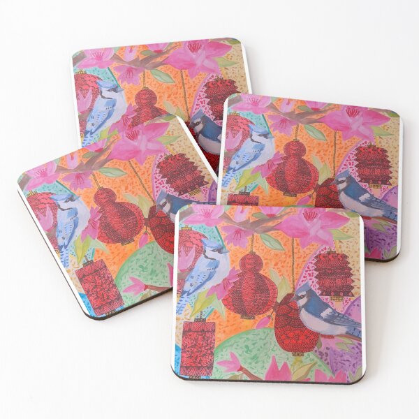 Item preview, Blue jays,  Magnolia flowers and Chinese lanterns  designed and sold by Kiruthikaarts.