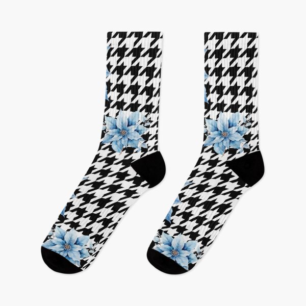 Item preview, Houndstooth and Bright Blue Poinsettia Flower Print designed and sold by AgathaZolastore.