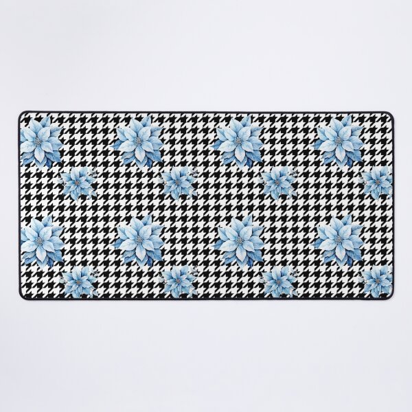 Item preview, Houndstooth and Bright Blue Poinsettia Flower Print designed and sold by AgathaZolastore.