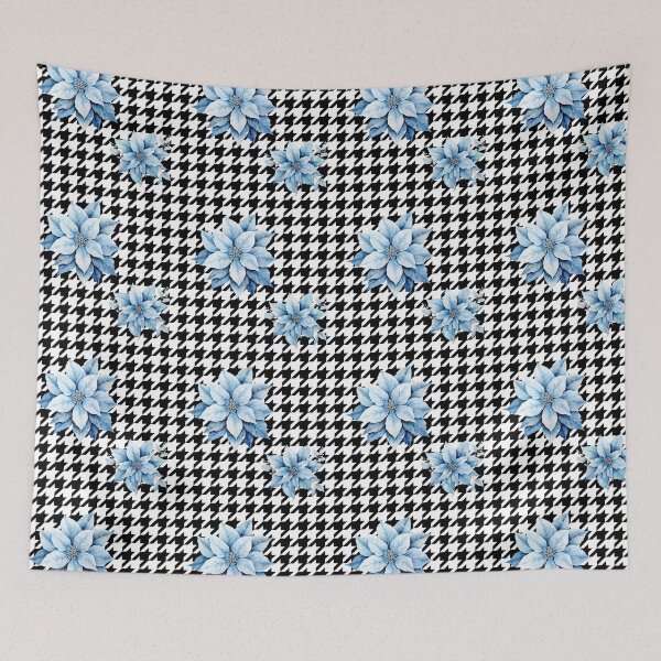 Aperçu de l'œuvre Imprimé pied-de-poule et fleur de poinsettia bleu vif créée et vendue par AgathaZolastore.