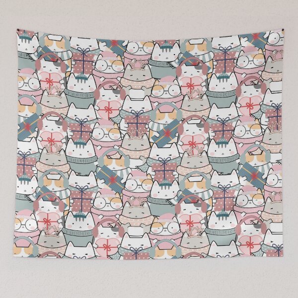 Item preview, Cute Winter Christmas Kawaii Kittens With Gifts Pattern designed and sold by ArtMeetsPizza.