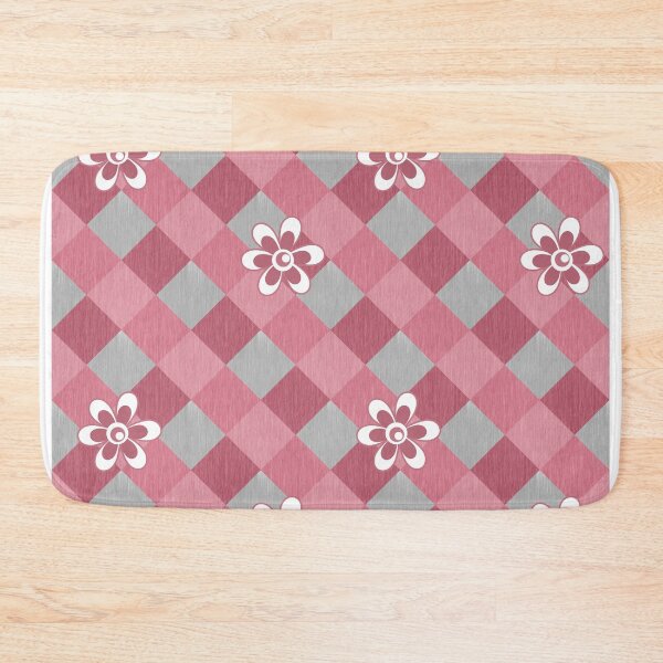 Item preview, Gray pink geometric checkered pattern with flowers designed and sold by fuzzyfox.