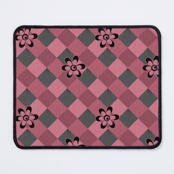 Item preview, Gray pink geometric checkered pattern with flowers designed and sold by fuzzyfox.