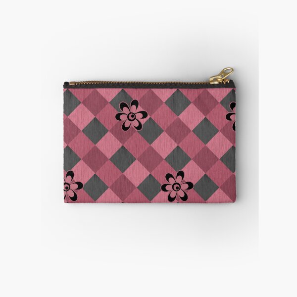 Item preview, Gray pink geometric checkered pattern with flowers designed and sold by fuzzyfox.