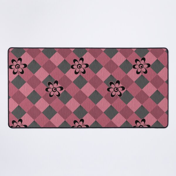 Item preview, Gray pink geometric checkered pattern with flowers designed and sold by fuzzyfox.
