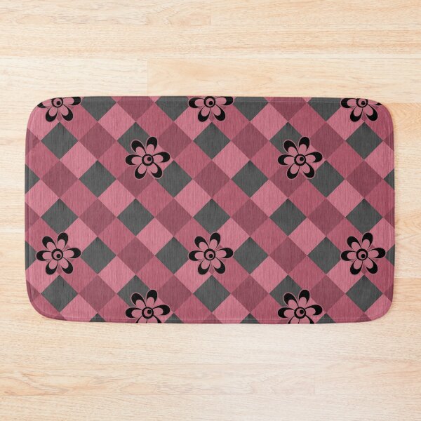 Item preview, Gray pink geometric checkered pattern with flowers designed and sold by fuzzyfox.