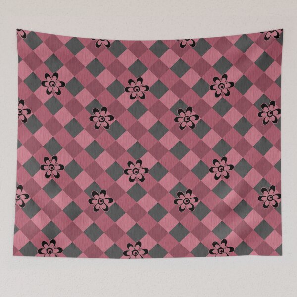 Item preview, Gray pink geometric checkered pattern with flowers designed and sold by fuzzyfox.