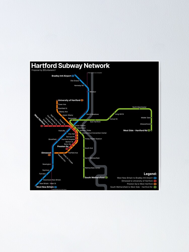 Thumbnail 1 of 3, Poster, Hartford Subway Network designed and sold by Pretzel-Express.