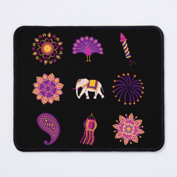 Item preview, Diwali Purple Rangoli, Elephant, Peacock, Fireworks designed and sold by pixclipart.