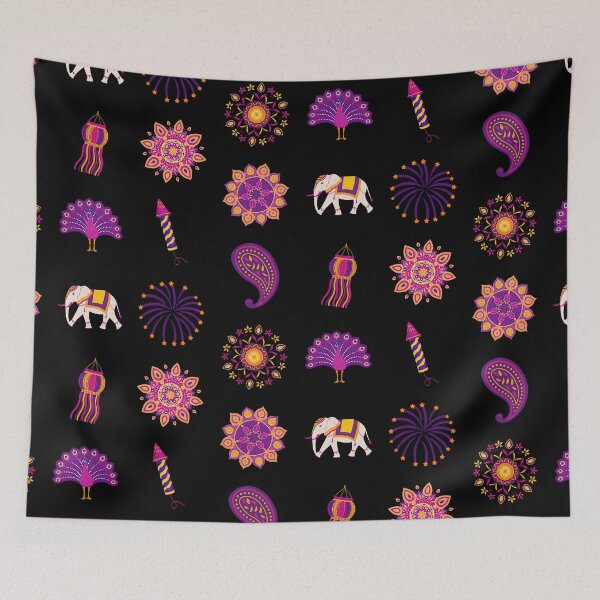 Item preview, Diwali Purple Rangoli, Elephant, Peacock, Fireworks designed and sold by pixclipart.
