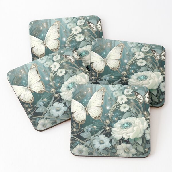 Item preview, Teal and White Floral With Butterflies designed and sold by AkomaGifts.