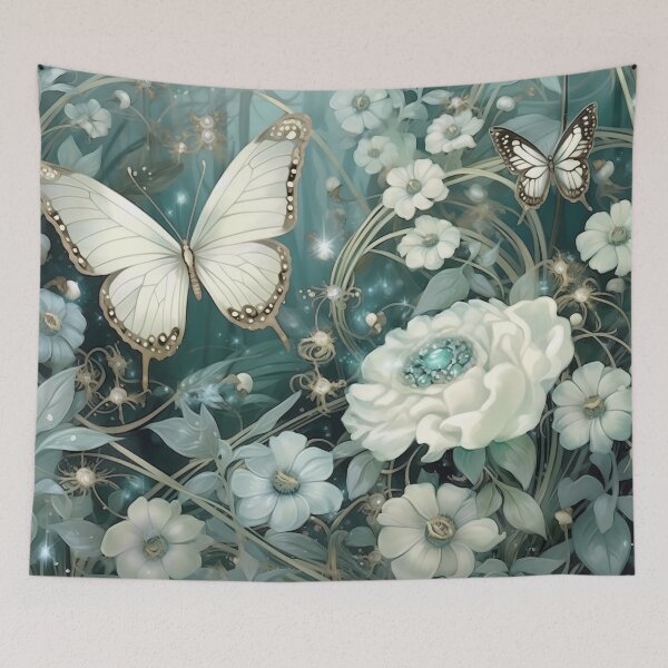 Item preview, Teal and White Floral With Butterflies designed and sold by AkomaGifts.
