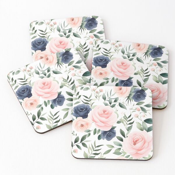 Item preview, Navy and Pale Pink Roses designed and sold by peachculture.