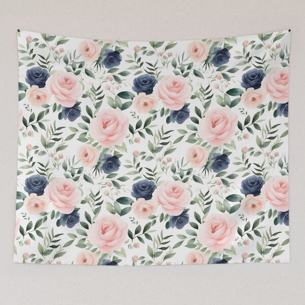 Item preview, Navy and Pale Pink Roses designed and sold by peachculture.