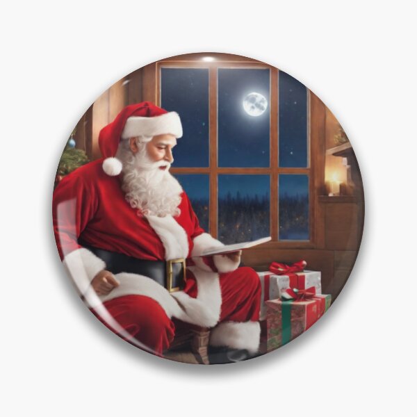 Item preview, Santa Claus placing gifts under a Christmas tree inside a home. Fireplace burning, and the moon through the window designed and sold by DeJuin.