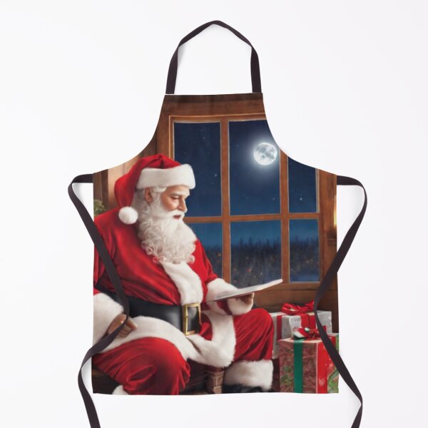 Item preview, Santa Claus placing gifts under a Christmas tree inside a home. Fireplace burning, and the moon through the window designed and sold by DeJuin.